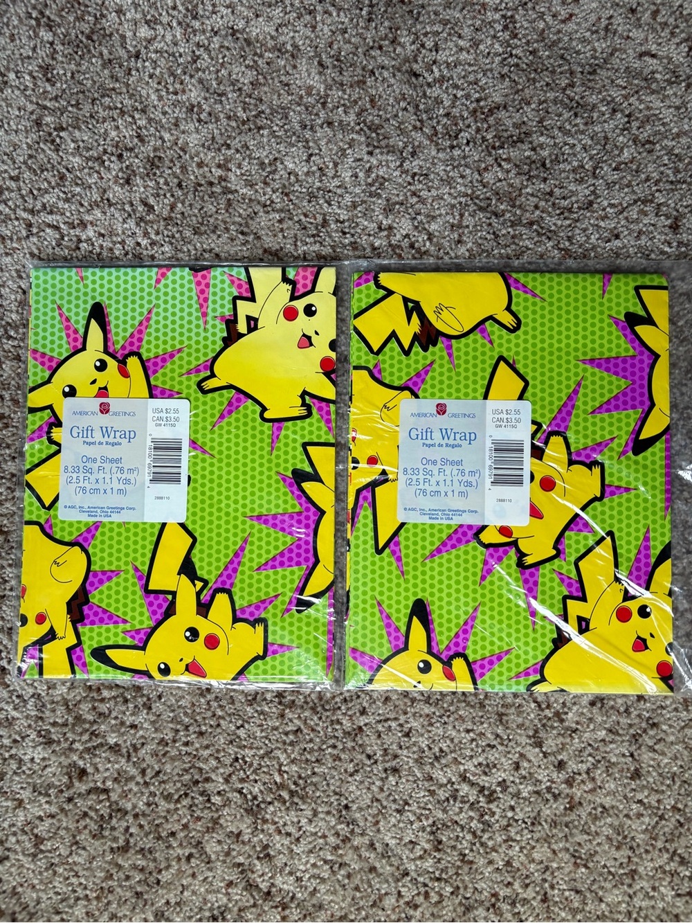 Set of 2 Rare Pikachu Gift Wrap Sheets
